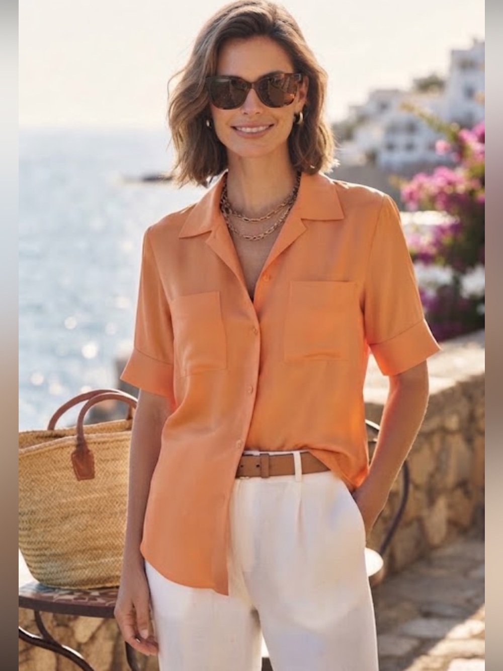 Anna n Frank Silk Button Long Blouse Orange